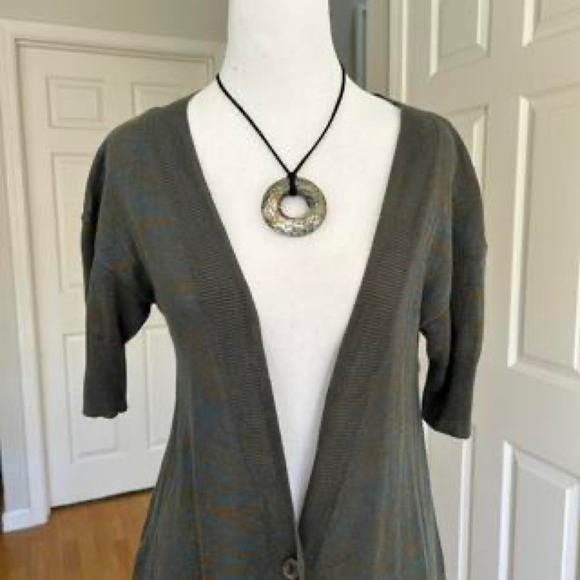 Free people green brown linen short sleeve cardigan - Picture 3 of 7